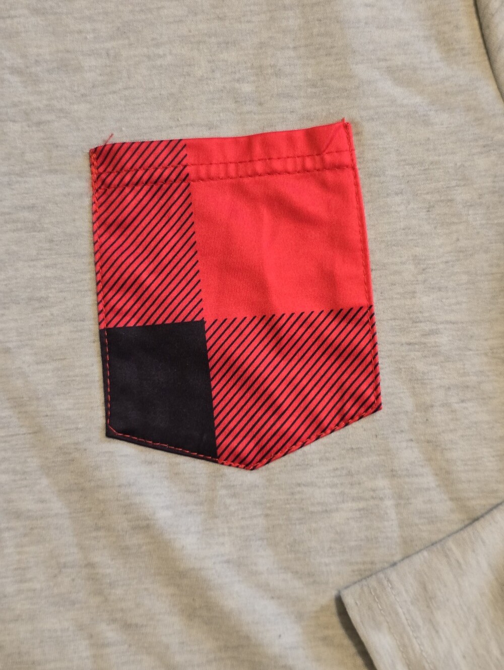 Freestyle Light Gray Long Sleeve Tee with Red and Black Plaid Pocket - Picture 3 of 3